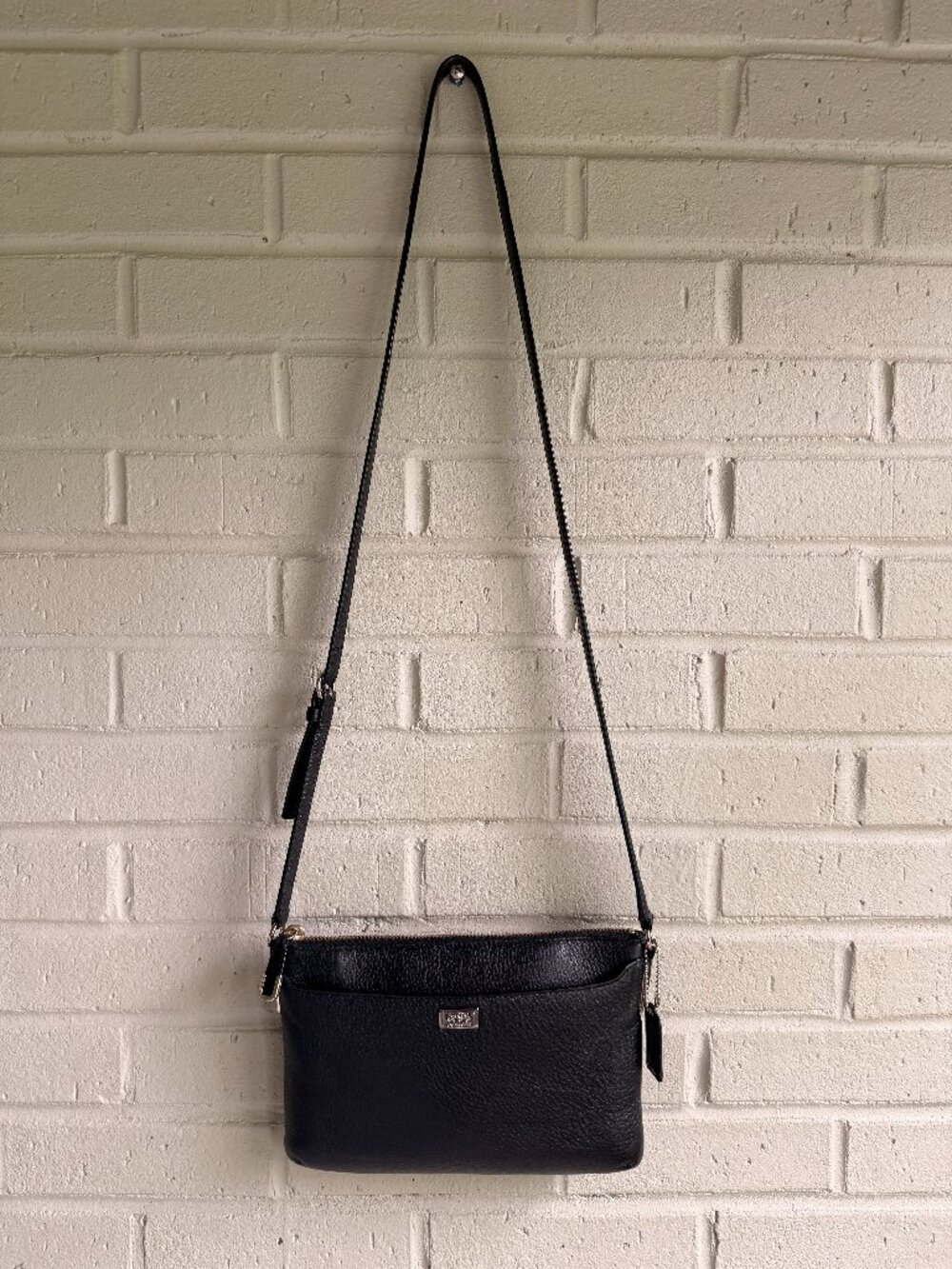 Coach Black Pebbled Leather Crossbody Bag Minimalist Shoulder Purse